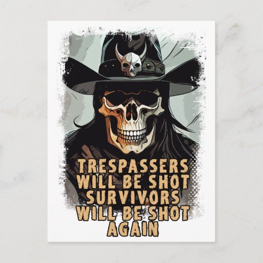 のスカル警告ヴィンテージワイルドウエストカウボーイシェリフアート ポストカード (正面)