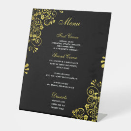 のスタイリッシュメ結婚ニューの黒い金ゴールド 台座サイン