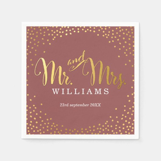 のスタイリッシュTABLE結婚ミニ紙吹雪金ゴールドmarsala スタンダードカクテルナプキン (正面)