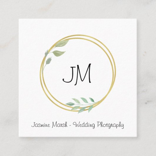 のスタイル結婚モノグラム金ゴールドフレームフォトグラファー スクエア名刺 (正面)