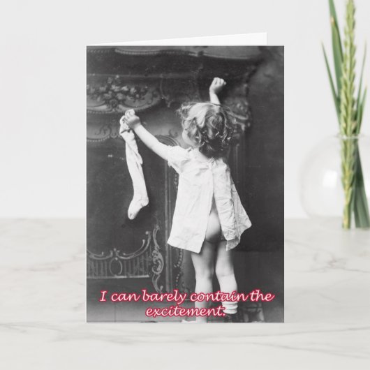 のストッキングつる、ヴィンテージのクリスマスカード シーズンカード (正面)