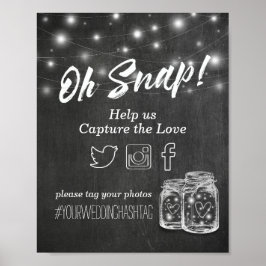 のスナップ結婚ハッシュタグMason Jar Lights Chalkboard ポスター