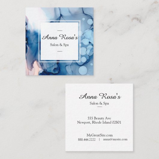 *~*のスパ及びサロンの抽象的で芸術的で青い上品 スクエア名刺 (正面/裏面)
