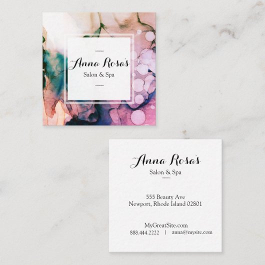 *~*のスパ及びサロンの抽象的で芸術的なラベンダーの上品 スクエア名刺 (正面/裏面)