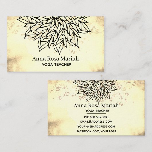 *~*のセピア色の黄色の曼荼羅のグリッターのスピリチュアルのヨガ 名刺 (正面/裏面)
