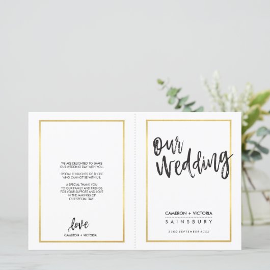 のセレモニー結婚プログラムつや消し型金ゴールド枠 (スタンド正面)