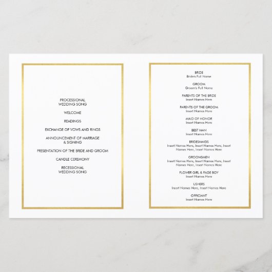 のセレモニー結婚プログラムつや消し型金ゴールド枠 (裏面)