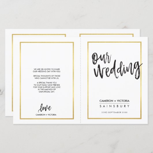 のセレモニー結婚プログラムつや消し型金ゴールド枠 (正面/裏面)