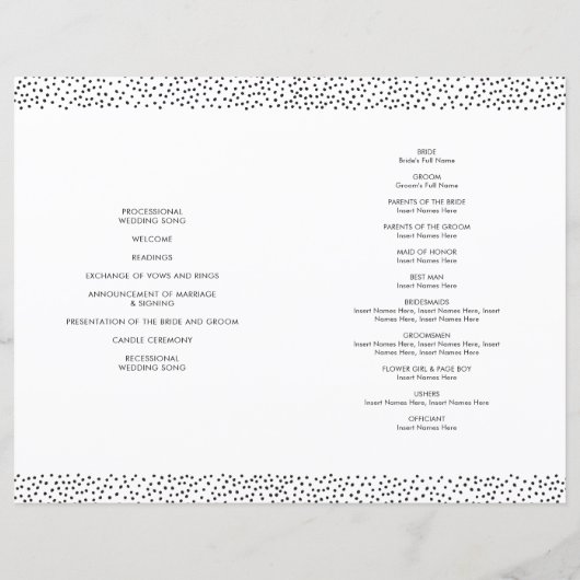 のセレモニー結婚プログラム刷毛式ブラック紙吹雪 (裏面)