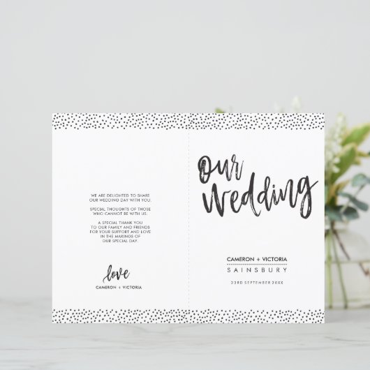 のセレモニー結婚プログラム刷毛式ブラック紙吹雪 (スタンド正面)