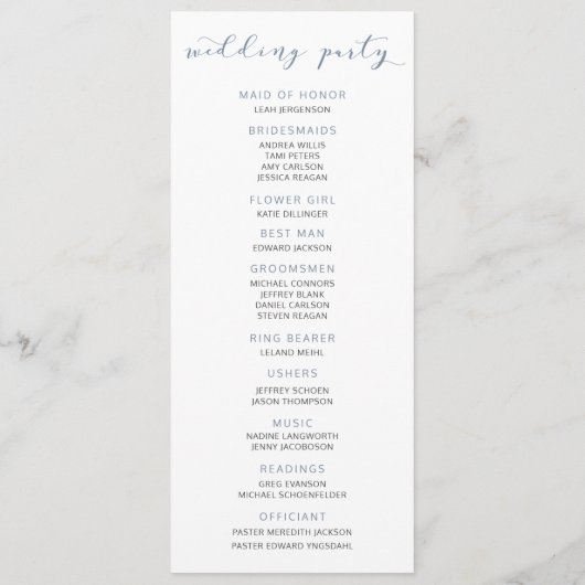 のソフト結婚ロマンチックな水の色ほこりっぽいブルーグレー2 プログラム (裏面)