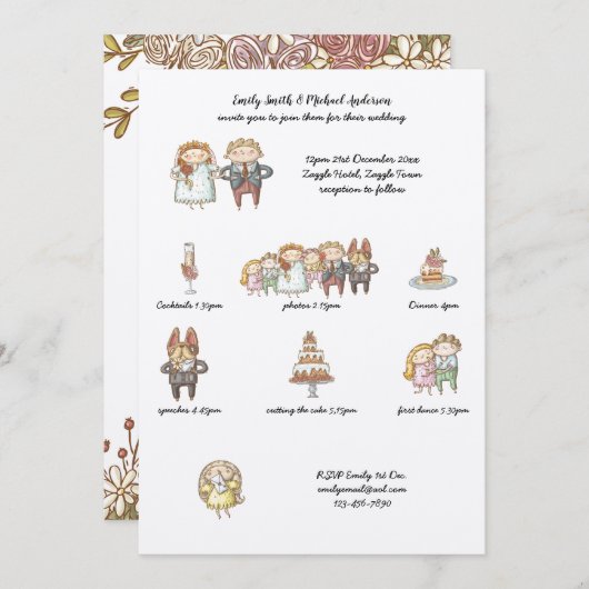 のタイムラ結婚イン招待状手素朴描きクラフト 招待状 (正面/裏面)