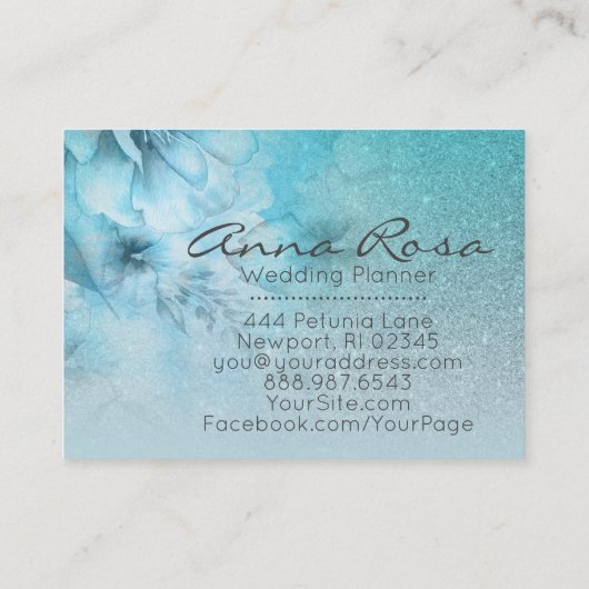 *~*のターコイズの天の水彩画の花のグリッター 名刺 (裏面)