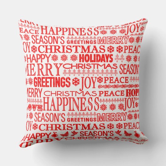 のチョーク描クリスマスグリーティ赤と白ング クッション (裏面)