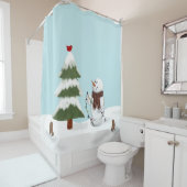 のツリー飾雪だるまシャワーカーテン シャワーカーテン (インサイチュ)
