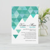 |のティール(緑がかった色)のターコイズを結婚する幾何学的な三角形 招待状 (スタンド正面)