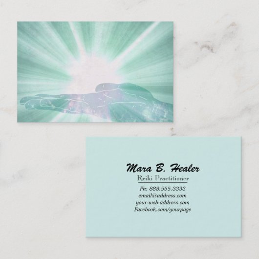 *~*のティール(緑がかった色)青緑色の治療エネルギー手の霊気 名刺 (正面/裏面)