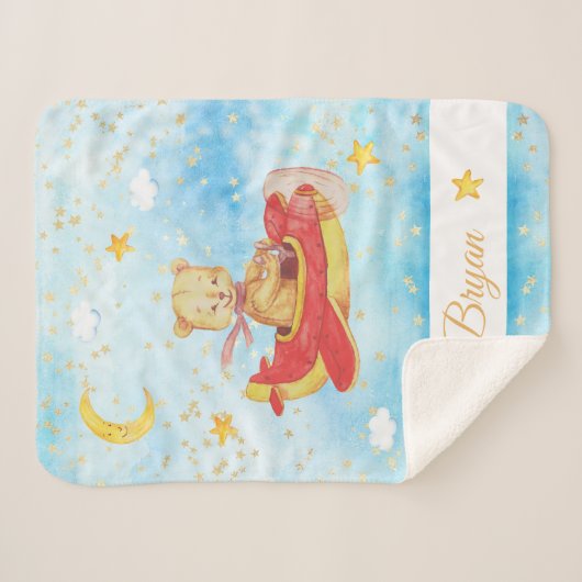 *~*のテディの飛んでいるな飛行機は月の雲を主演します シェルパブランケット (正面(横))