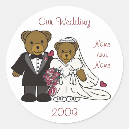 のテディ結婚ベアのステッカーの好意 ラウンドシール (正面)