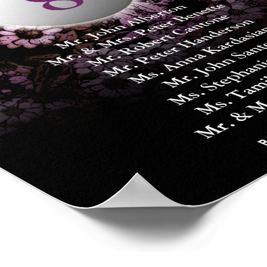 のテーブル結婚シーティングチャートプリントピンクフローラ ポスター (角)