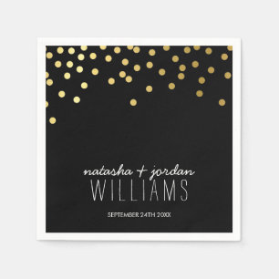 のテーブ結婚ルデコールかわいい紙吹雪スポット金ゴールドブラック スタンダードカクテルナプキン