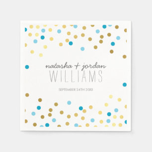 のテーブ結婚ルデコールかわいい紙吹雪スポット金ゴールド青 スタンダードカクテルナプキン