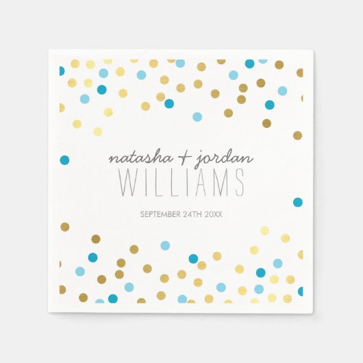 のテーブ結婚ルデコールかわいい紙吹雪スポット金ゴールド青 スタンダードカクテルナプキン (正面)