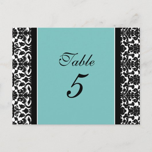 のテーブ結婚ルナンバーカードティール（緑がかった色）ダマスク ポストカード (正面)