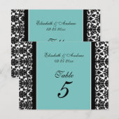 のテーブ結婚ルナンバーカードティール（緑がかった色）ダマスク ポストカード (正面/裏面)