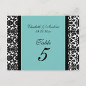 のテーブ結婚ルナンバーカードティール（緑がかった色）ダマスク ポストカード (裏面)