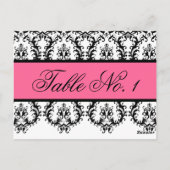 のテーブ結婚ルナンバーカードブラックダマスクピンク ポストカード (裏面)