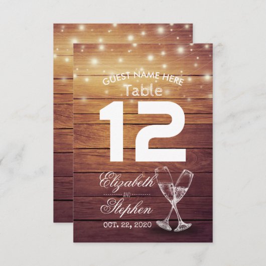 のテーブ結婚ルナンバーシーティングプレイスシャンパングラス 招待状 (正面/裏面)