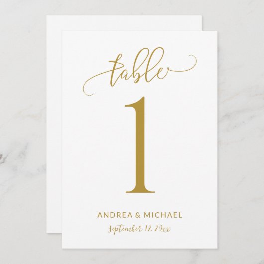 のテーブ結婚ル番号おもしろい金ゴールド書 招待状 (正面/裏面)