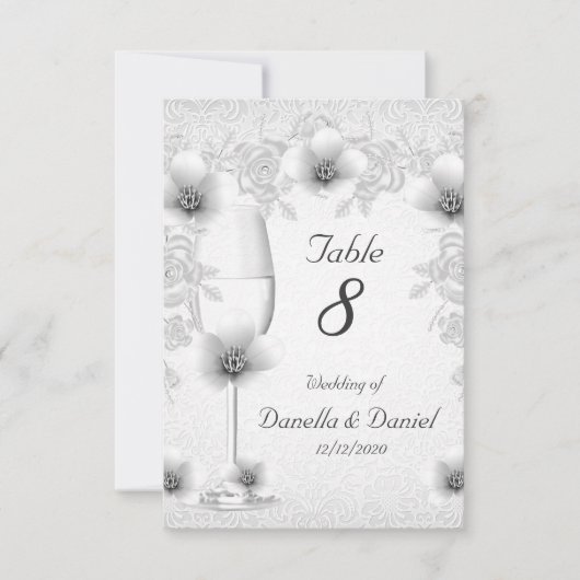 のテーブ結婚ル番号が白い銀のバラ 招待状 (正面)
