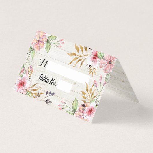 のテーブ結婚ル番号エスコートピンクの花ホワイトウッド (正面)