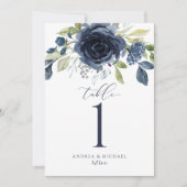 のテーブ結婚ル番号ネイビーブルーウォーター色フローラ 招待状 (正面)