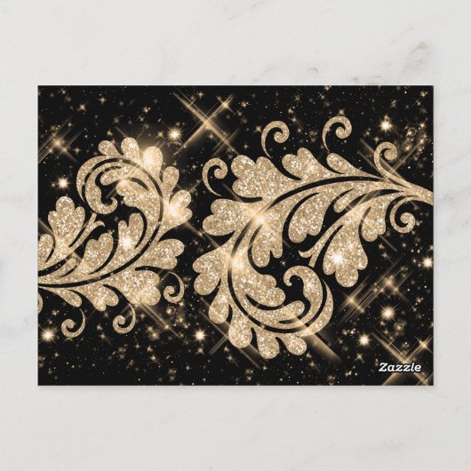 のテーブ結婚ル番号フローラグリッター旋回金ゴールド ポストカード (裏面)