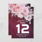 のテーブ結婚ル番号フローラ羽紫色のライト 招待状 (正面/裏面)