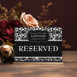 のテーブ結婚ルRESERVED符号ダマスクパターン ポストカード