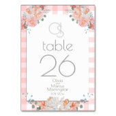 のテー結婚ブルカード | モノグラムコーラルフローラBOHO テーブルナンバー (裏面)