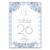 のテー結婚ブルカード | モノグラムブルーフローラボーホ テーブルナンバー (裏面)