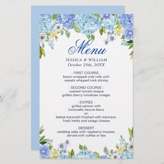 のディナ結婚ーメニューブルーアジサイフローラグリーンリー (正面/裏面)