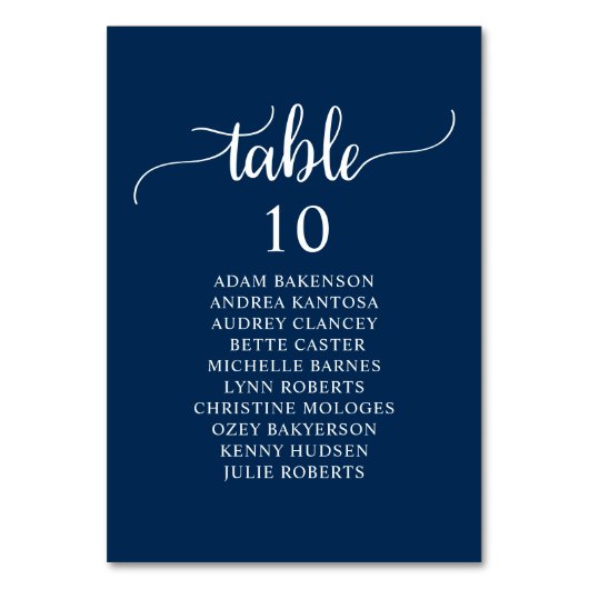 のディナ結婚ー、ネイビーブルーゲストシーティングチャート テーブルナンバー (正面)