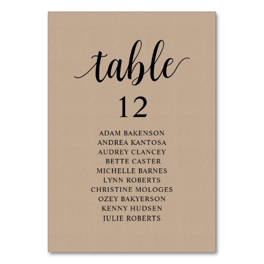 のディナ結婚ー、ブラウンクラフトのシーティングチャート テーブルナンバー (裏面)