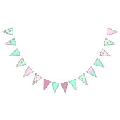 のデコ結婚ーフローラピンクとティール（緑がかった色）バナー バンティングフラッグ (全)