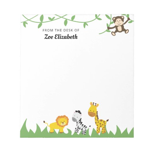のデスクから愛らしいサファリジャングルの動物をカスタム|過去記事 ノートパッド (正面)