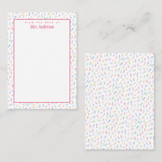 のデスクから – カスタム先生名 – アルファベット ノートカード (正面/裏面)