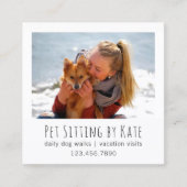 |のドッグウォーカーのシンプルな白を坐らせているあなたの写真ペット スクエア名刺 (正面)