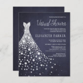 のドレス結婚ネイビー予算バーチャルシャワー招待状 (正面/裏面)