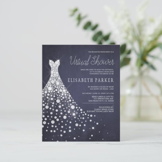 のドレス結婚ネイビー予算バーチャルシャワー招待状 (スタンド正面)